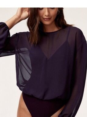 Aritzia Wilfred Talmont Chiffon Purple Bodysuit, size S